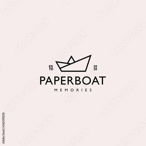 Paper boat logo retro vintage line art vector illustration