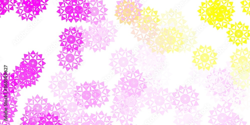 Light Pink, Yellow vector backdrop with xmas snowflakes. Light Pink, Yellow vector backdrop with xmas snowflakes.