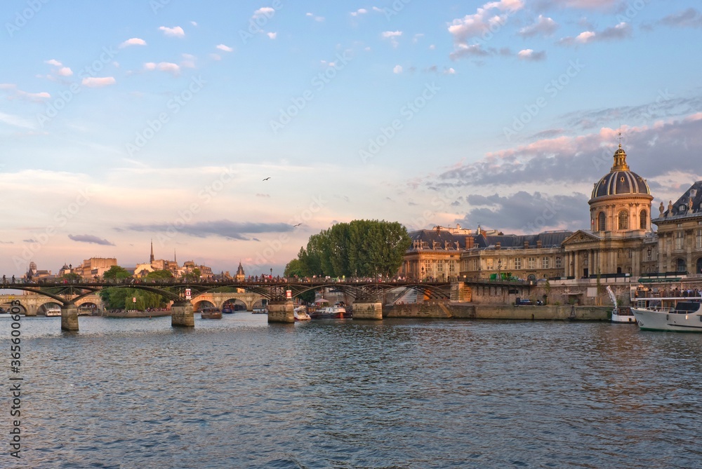 Sunsetting over the River Seine in Paris, France.