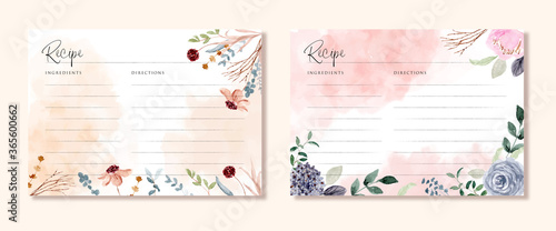 recipe card template with beautiful floral watercolor
