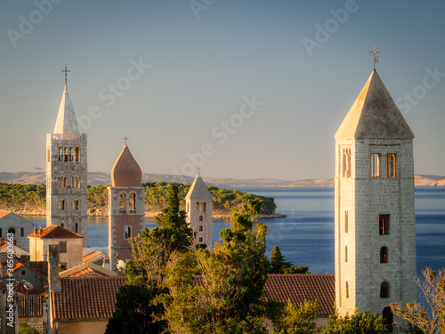 Fotografie Classic view with belltowers of the churches of Rab croatia