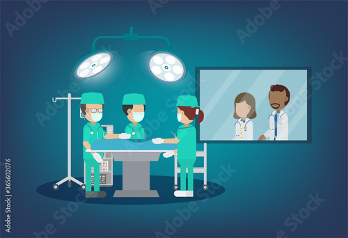 Surgeon team in surgery room flat design vector illustration