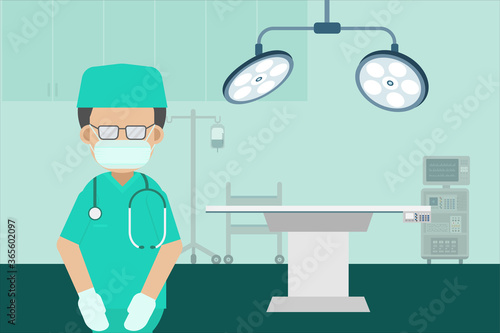Surgeon in surgery room flat design vector illustration