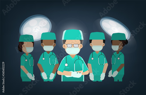 Surgeon team in surgery room flat design vector illustration