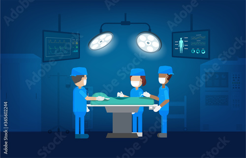 Surgeon team in surgery room flat design vector illustration