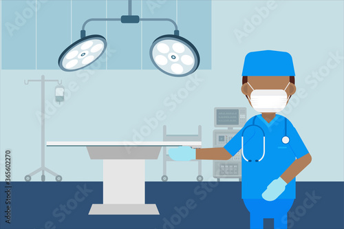 Surgeon in surgery room flat design vector illustration