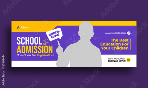 Kids school education admission timeline cover layout and web banner template