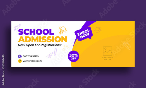 Kids school education admission timeline cover layout and web banner template