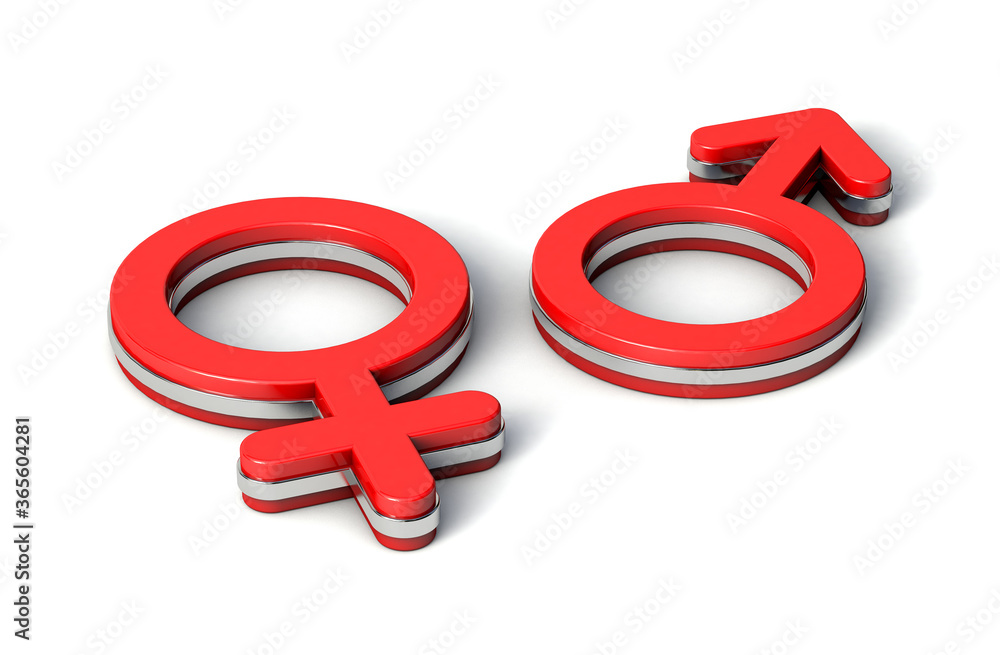 Red man and woman symbol isolated on white background. 3d illustration ...