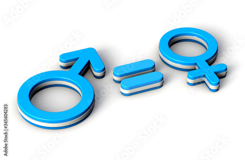 Male and female Equality Concept. Gender blue symbols with equal sign. 3d Illustration.