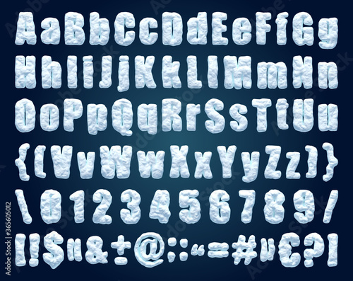 Blue snowy alphabet, winter font.