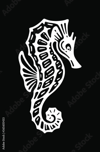 Vintage monochrome beautiful seahorse concept isolated vector illustration