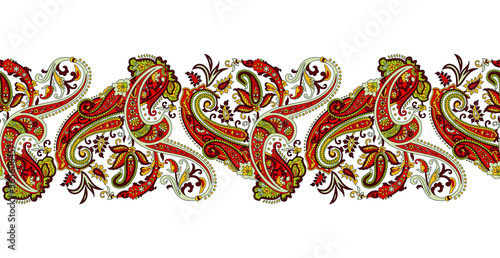 Seamless traditional Asian paisley border design