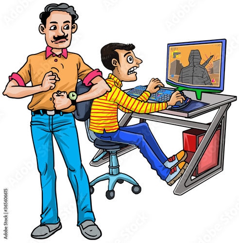 The father was angry with his addicted online games son.