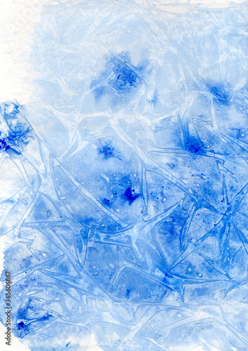 Wallpaper Mural Abstract background, watercolor, splashes, drops of paint, brush strokes. Blue colour. Winter background. Design for fabric, wallpaper, wrapping paper, prints. Torontodigital.ca