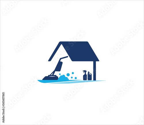 vacuum cleaner and bottle sprayer inside a house vector logo design for housekeeping and cleaning service