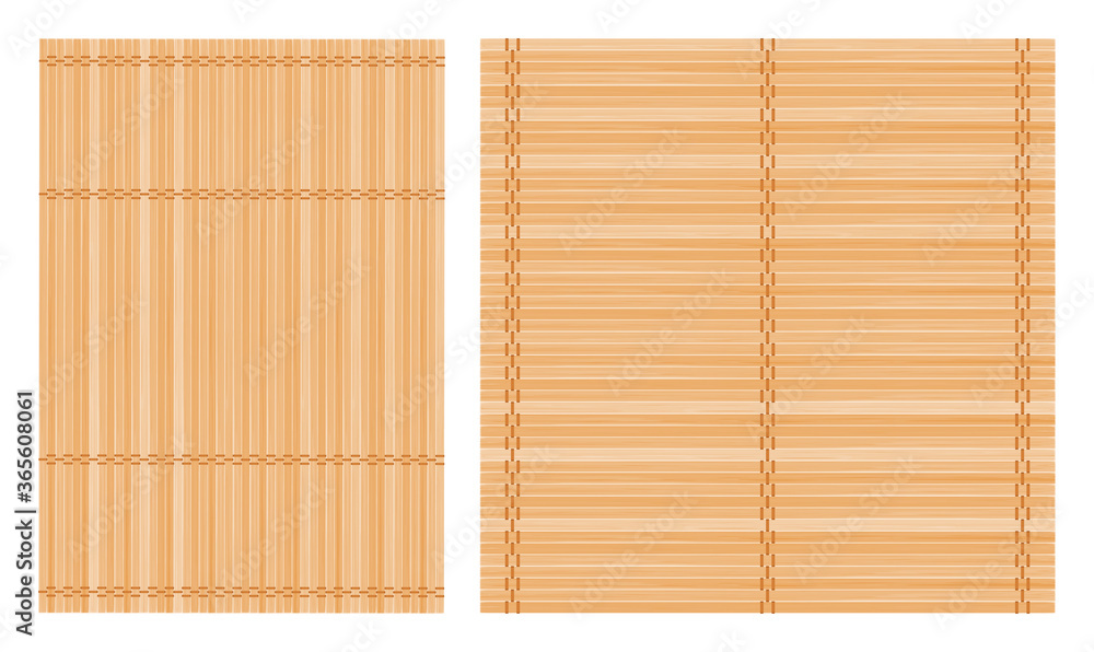 Set of two bamboo mat, square and rectangle. Natural and eco-friendly background or element for your design. Vector illustration.