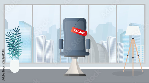 Office chair with vacancy table. The concept of search for employees, HR, vacancy. Vector.