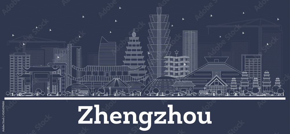 Outline Zhengzhou China City Skyline with White Buildings.