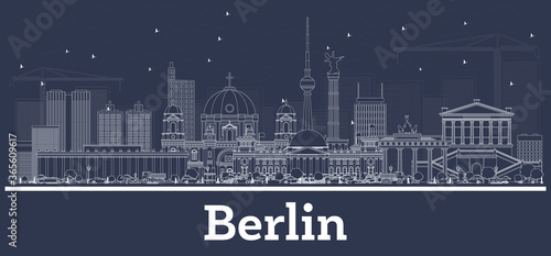 Outline Berlin Germany City Skyline with White Buildings.