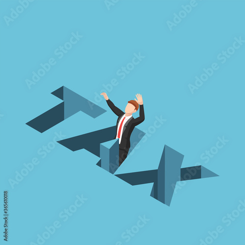 Isometric businessman falling into the TAX hole