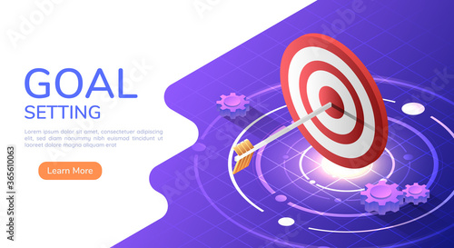 Isometric web banner arrow hit the center of the big target