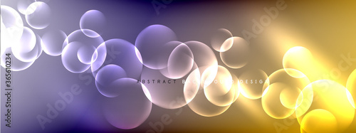 Vector abstract background liquid bubble circles on fluid gradient with shadows and light effects. Shiny design templates for text