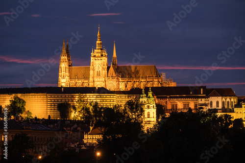 Saint Vitus Cathedral or Katedrala Svateho Vita, Vaclava a Vojtecha in Prague Illuminated at Night