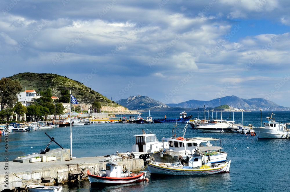 View of marina at Pachi village in  Greece