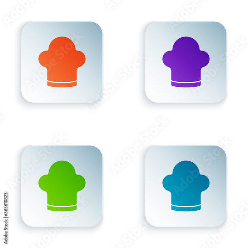 Color Chef hat icon isolated on white background. Cooking symbol. Cooks hat. Set colorful icons in square buttons. Vector.