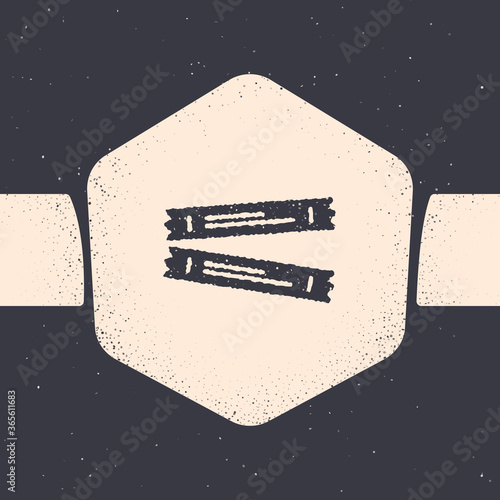 Grunge Sugar stick packets icon isolated on grey background. Blank individual package for bulk food products as coffee, salt, spices. Monochrome vintage drawing. Vector.