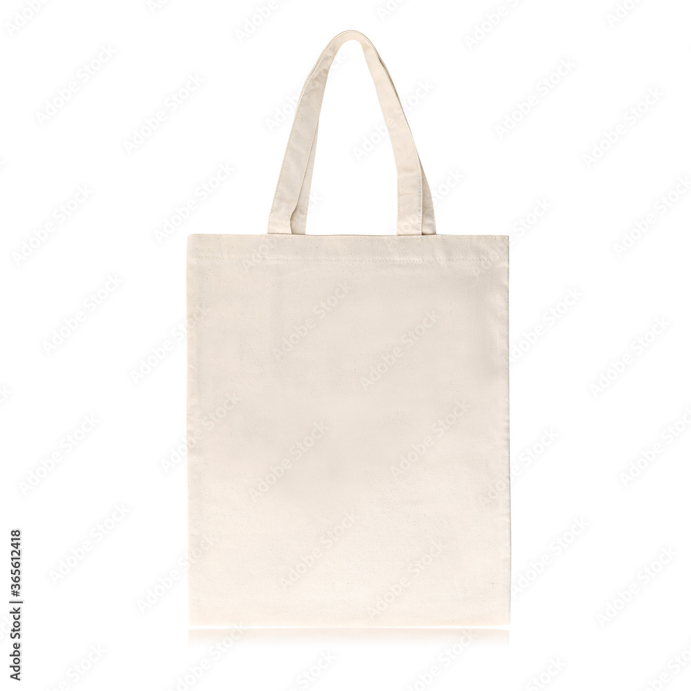 Foto Stock Blank Eco Friendly Beige Colour Rectangular Canvas Tote Bag for  branding, Isolated on White Background. Clear reusable Bag for Groceries  mock up. Empty linen fabric tote bag for template. Front