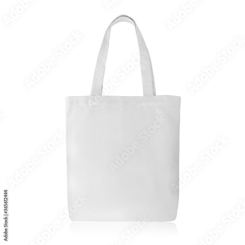 Natural White Linen Fabric Fashion Cotton & Eco Friendly Tote Bag Isolated  on White Background. Reusable Blank Canvas Bag for Groceries and Shopping.  Design Template for Mock up. No People Stock Photo
