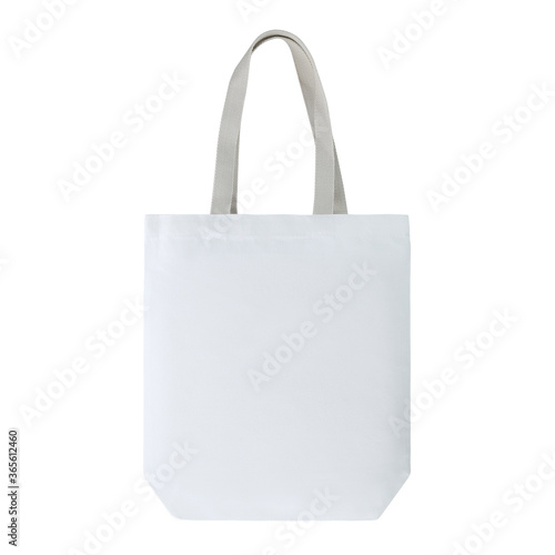 White colour fashion canvas recycled tote bag with cotton woven handle. Match with casual outfit. Suit for shopping & gathering, groceries and even as a gift. Design Template for Mock-up, advertising.