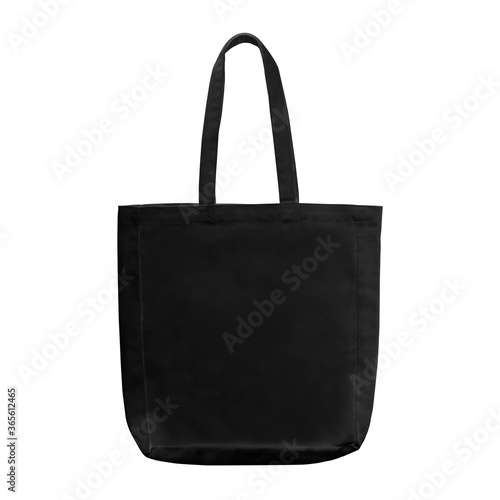 Classic Black Linen Fabric Fashion Cotton & Eco Friendly Tote Bag Isolated on White Background. Reusable Blank Canvas Bag for Groceries and Shopping. Design Template for Mock up. No People