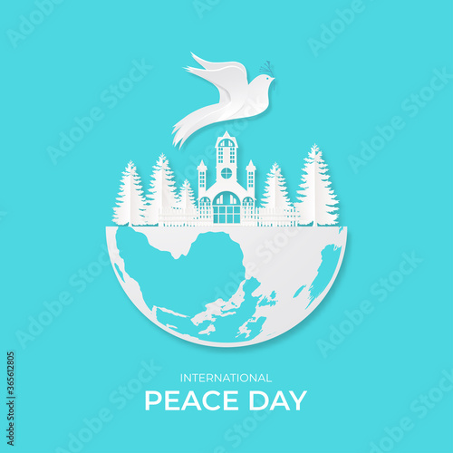 International day of peace.Vector illustration of white paper cutout doves.