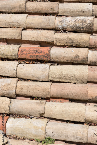 Detail of terracotta roof tiles