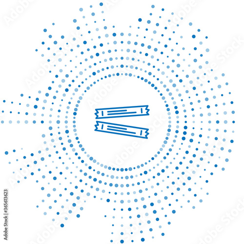 Blue line Sugar stick packets icon isolated on white background. Blank individual package for bulk food products as coffee, salt, spices. Abstract circle random dots. Vector.