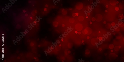 Dark Red vector backdrop with circles, stars. Abstract design in gradient style with bubbles, stars. Pattern for design of fabric, wallpapers.