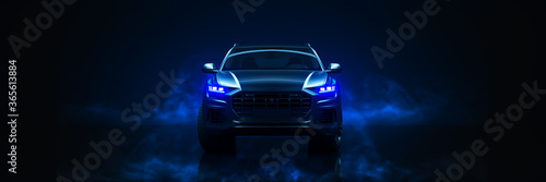 Sports car, studio setup on a dark background. 3d rendering