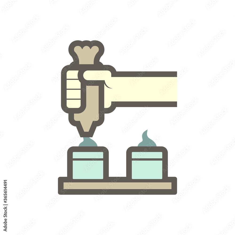 Icing tips with cream in food processing industry vector icon design on white background.