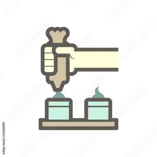 Icing tips with cream in food processing industry vector icon design on white background.