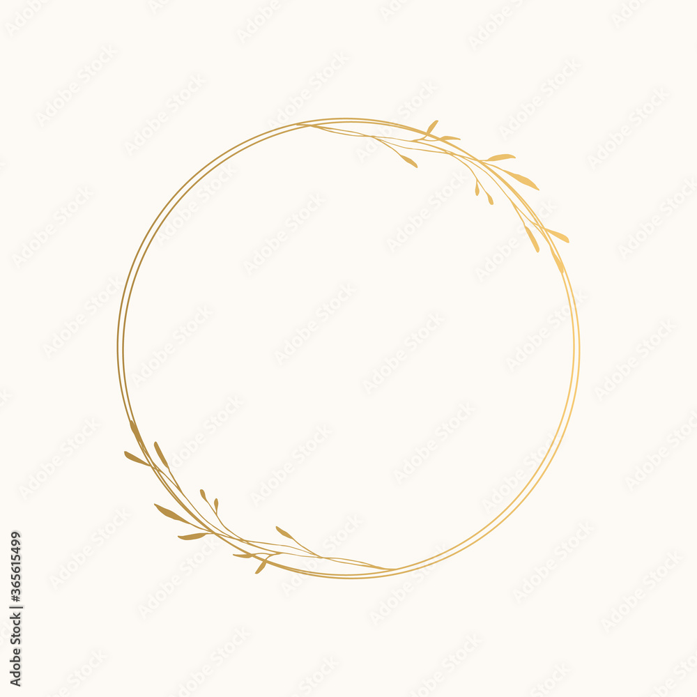 Elegant golden frame with leaves. Wedding luxury template. Vector isolated illustration. Elegant golden frame with leaves. Wedding luxury template. Vector isolated illustration.