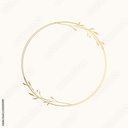 Elegant golden frame with leaves. Wedding luxury template. Vector isolated illustration.