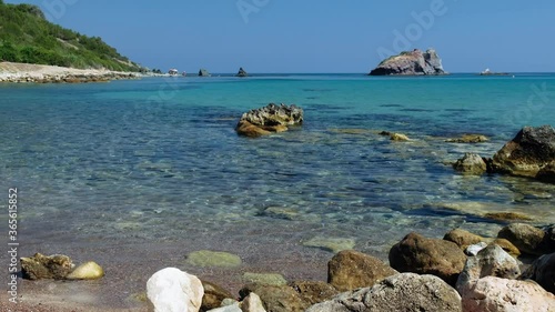 The view of the blue Takkas bay with Aphrodite's Rock.  Akamas Peninsula.  Cyprus photo