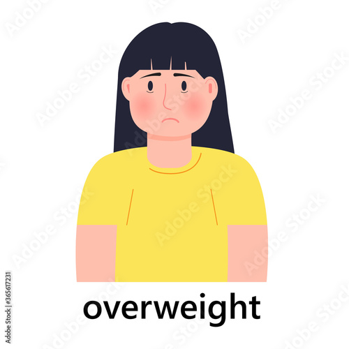 Overweight girl icon vector. Unhappy woman is fat. She s worried about being overweight. Healthcare concept illustration.