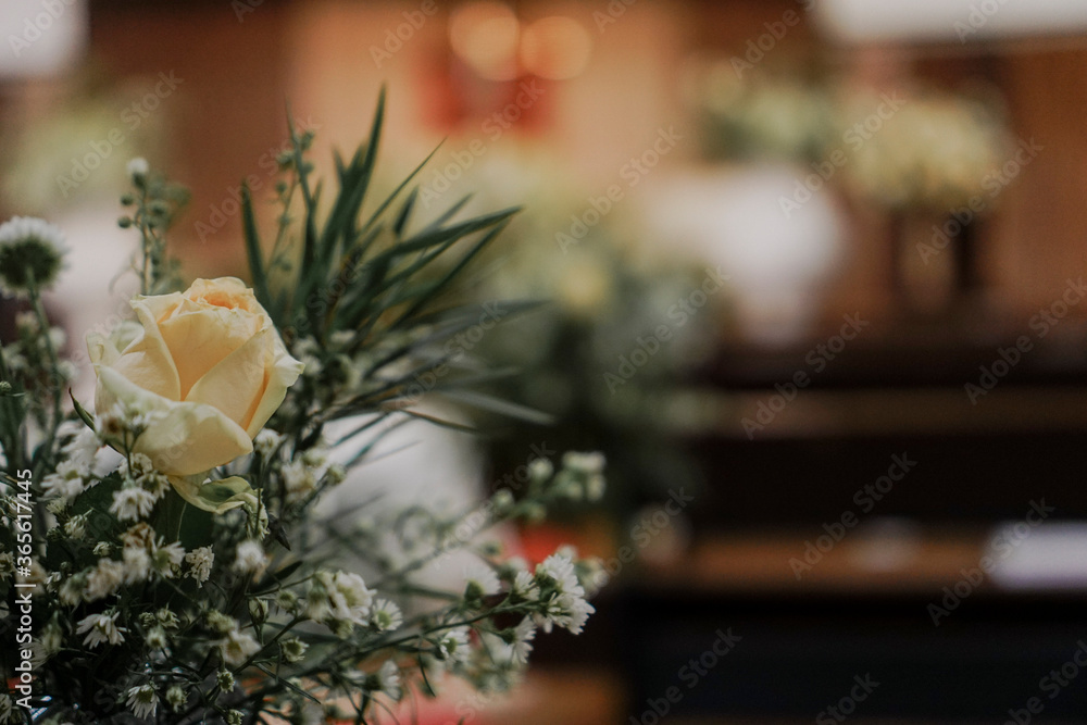 Pastel colors floral wedding in indoor elegant beautiful concept decoration
