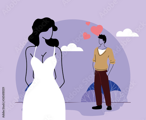 Young man and woman couple in love