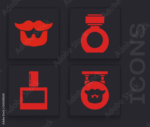 Set Barbershop, Mustache and beard, Aftershave and Aftershave icon. Vector.