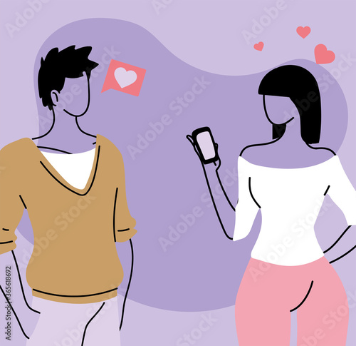 Young man and woman couple in love